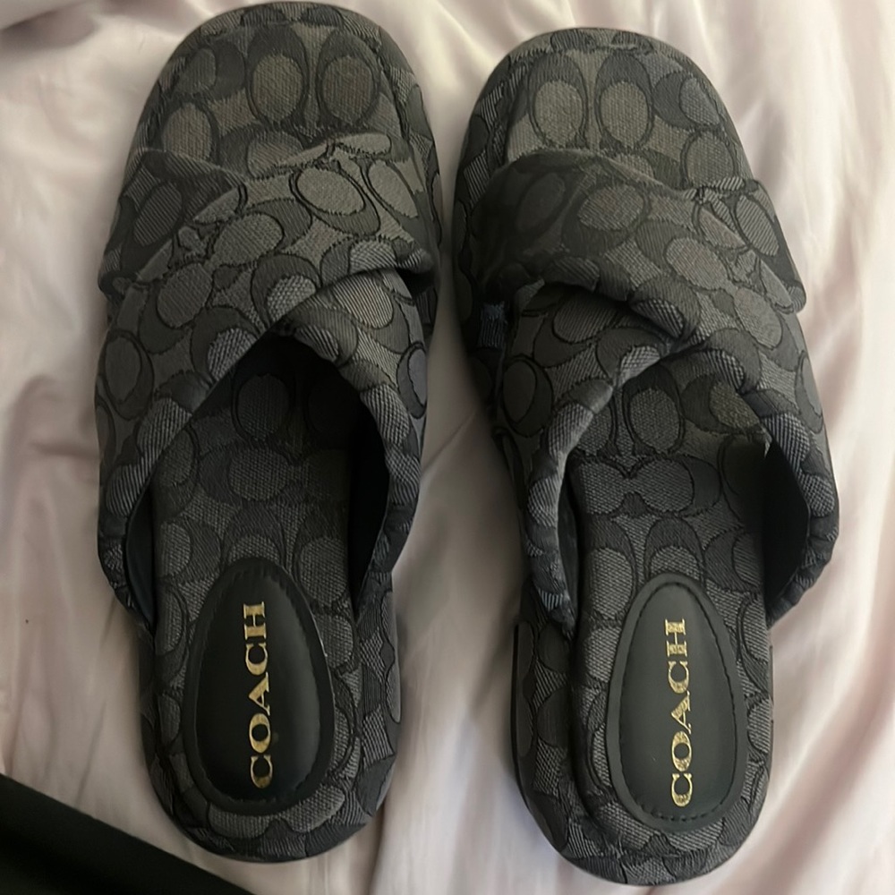 Size 8 1/2 Coach Penelope Jacquard slides in charcoal